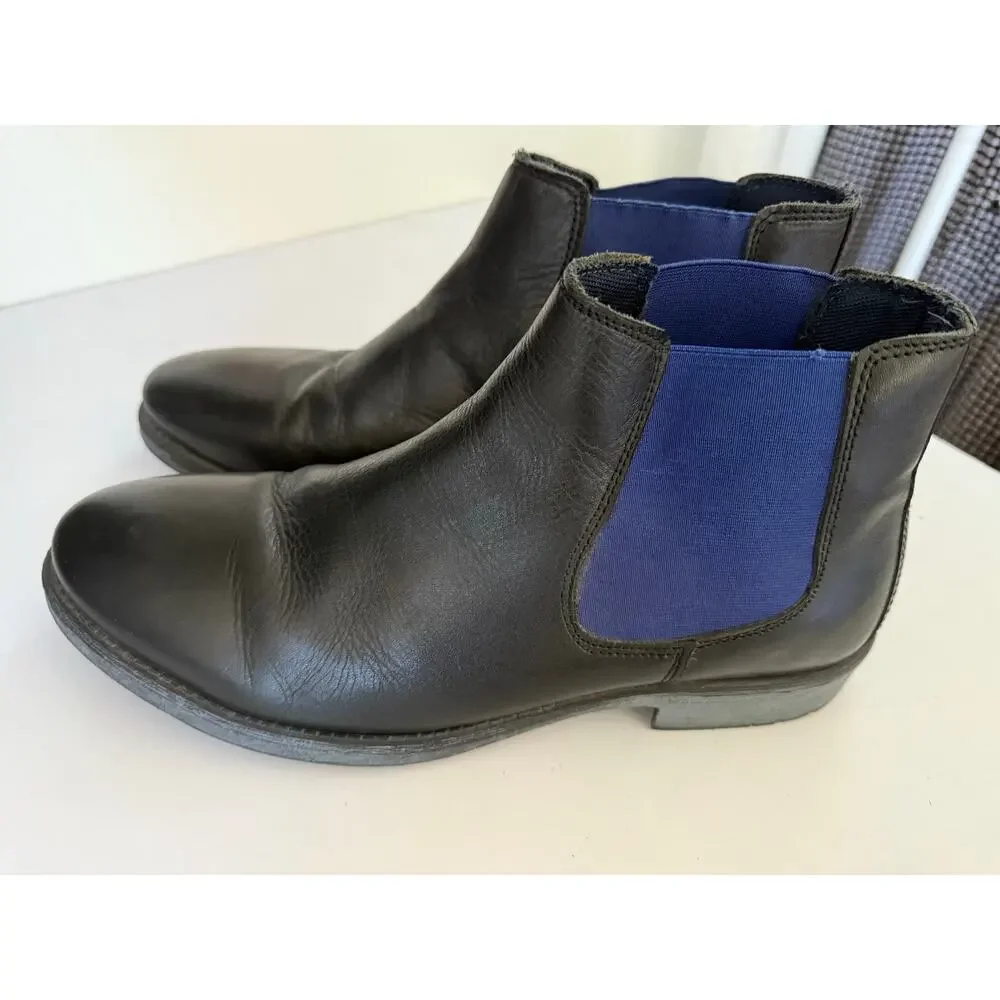 Dune London Black Leather Chelsea Boots, Men's Size 42